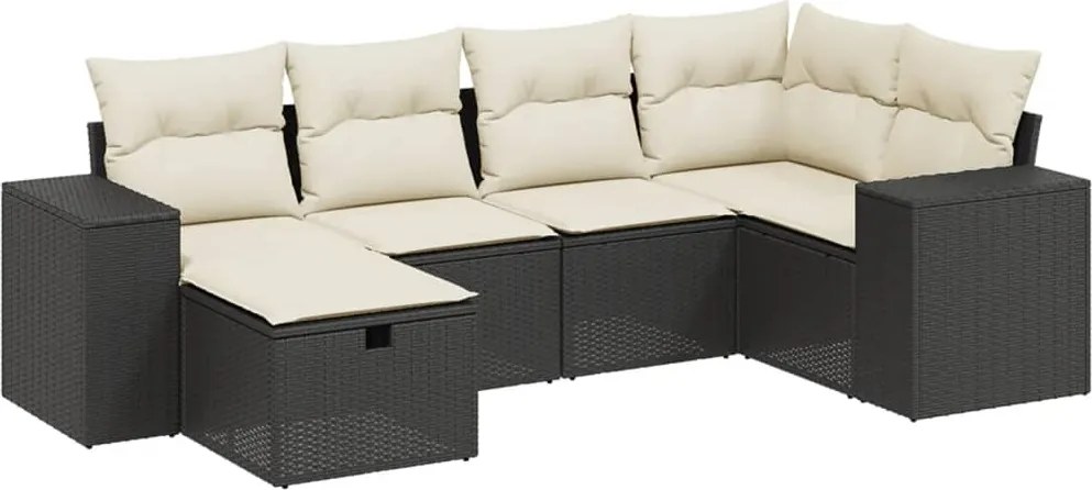 vidaXL Set mobilier de grădină cu perne, 6 piese, negru, poliratan