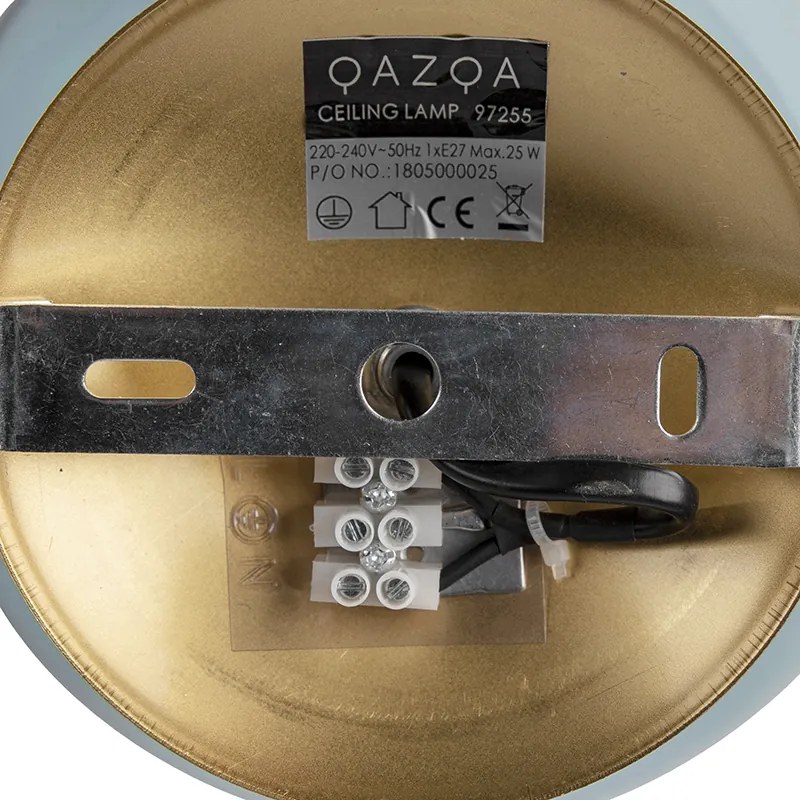 Plafonieră Art Deco din alamă cu sticlă albastră - Pallon