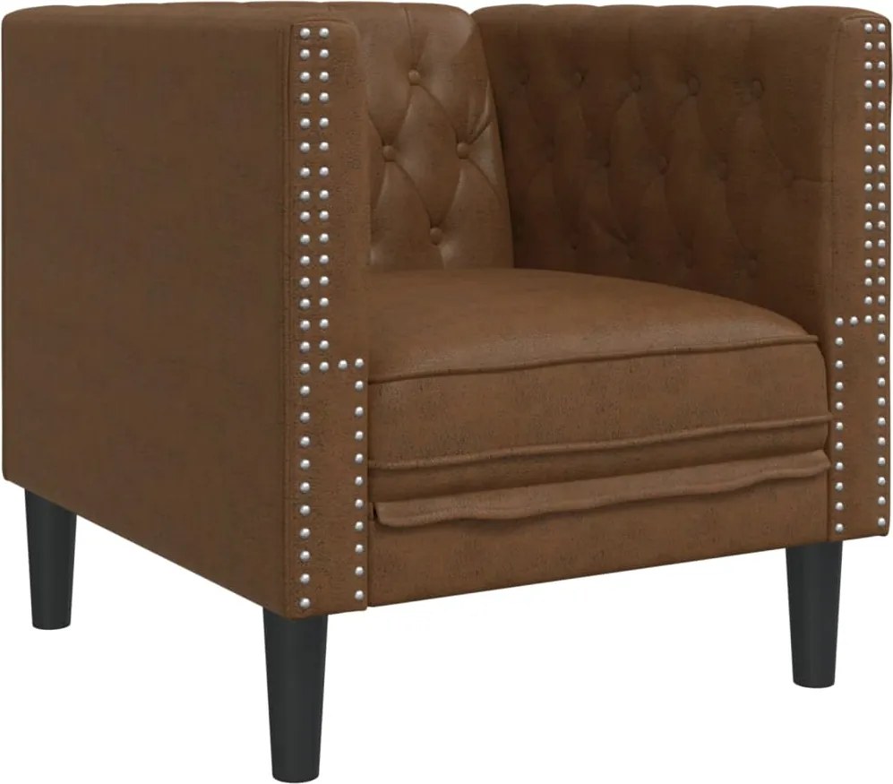 vidaXL Fotoliu Chesterfield, maro, piele întoarsă ecologică