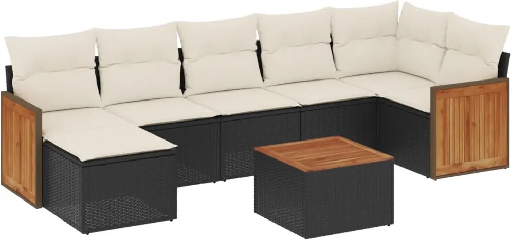 vidaXL Set mobilier de grădină cu perne, 8 piese, negru, poliratan
