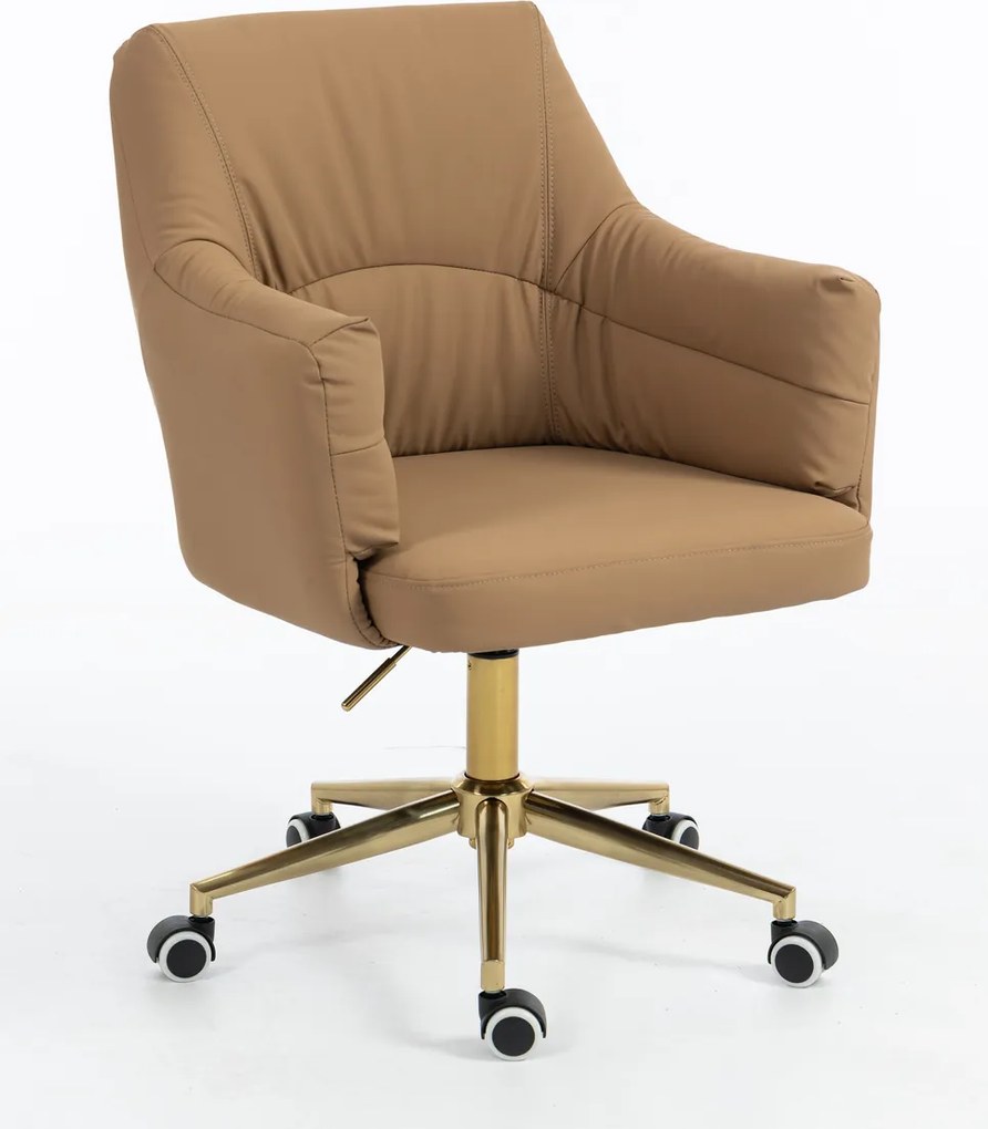 HR840K Scaun Caramel Piele Ecologica Premium Soft cu Bază Aurie