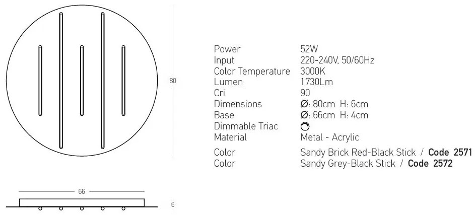 Plafoniera LED 52W 3000K BLACK STICK-GREY ZB-2572
