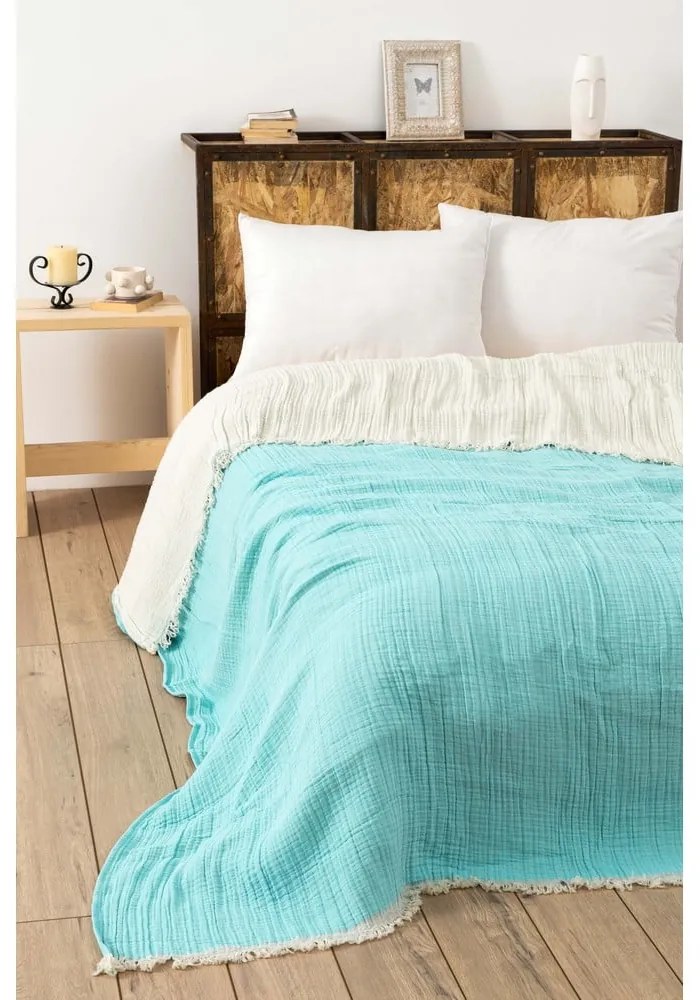 Cuvertură turcoaz din muselină pentru pat dublu 230x250 cm – Mijolnir