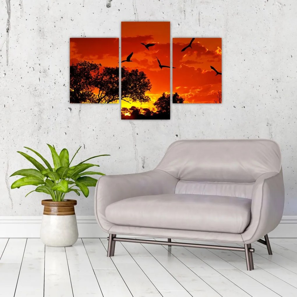 Tablou cu păsări în apus de soare (90x60 cm)