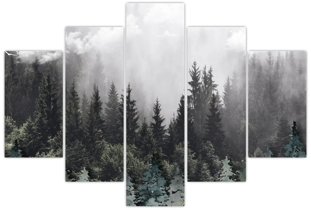 Tablou - Pădure cu elemente ilustrate (150x105 cm)