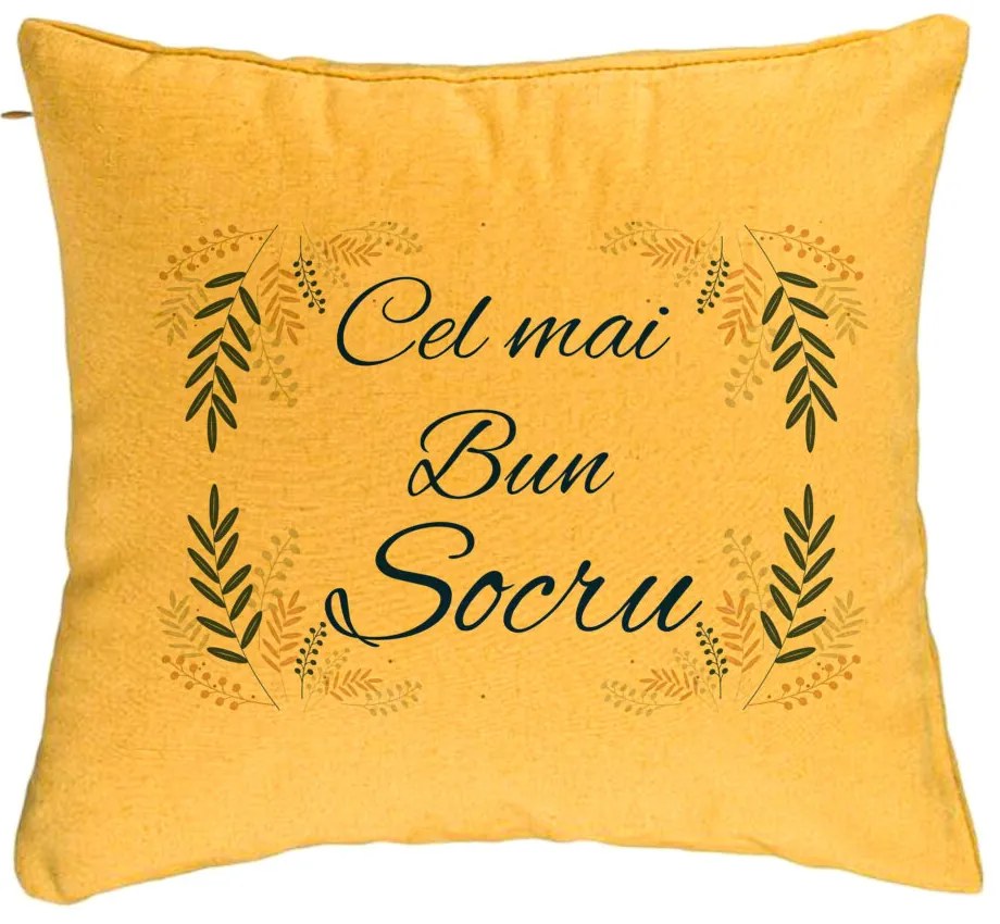 Perna Decorativa pentru Socrul 1, 40x40 cm, Galben, Husa Detasabila, Burduf