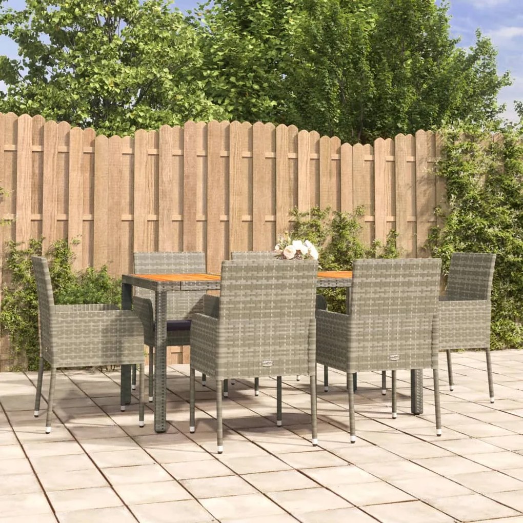 3185020 vidaXL Set mobilier de grădină cu perne, 7 piese, gri, poliratan