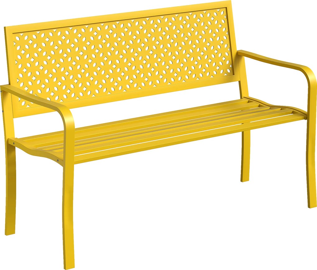 Outsunny Bancă de grădină 2 locuri metalică rezistentă la intemperii Bancă pentru exterior cu spătar rezistent la rugină, geometrică până la 240 kg | Aosom Romania