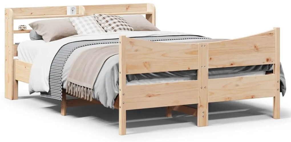 vidaXL Cadru de pat cu tăblie, 135x190 cm, lemn masiv de pin