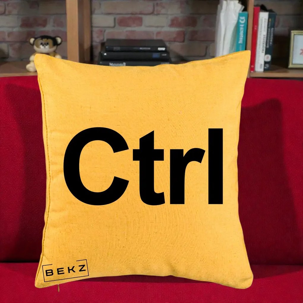 Perna Personalizata Tasta Ctrl Tipografie Bold, 40x40 cm, Galben, Husa Detasabila, Perna Inclusa, BEKZ®