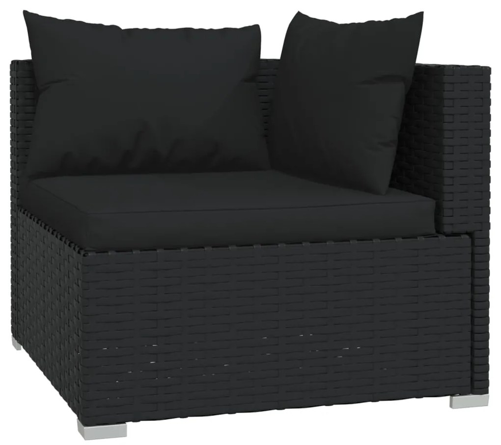 Set mobilier de gradina cu perne, 13 piese, negru, poliratan Negru, 2x colt + 10x mijloc + masa, 1