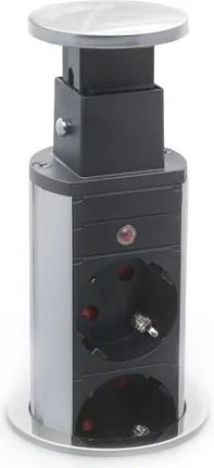 Priză încorporabilă în blat Elevator GTV, 3 prize Schuko, gri, D:60 mm Gri, Metal/ Plastic, D:60 mm