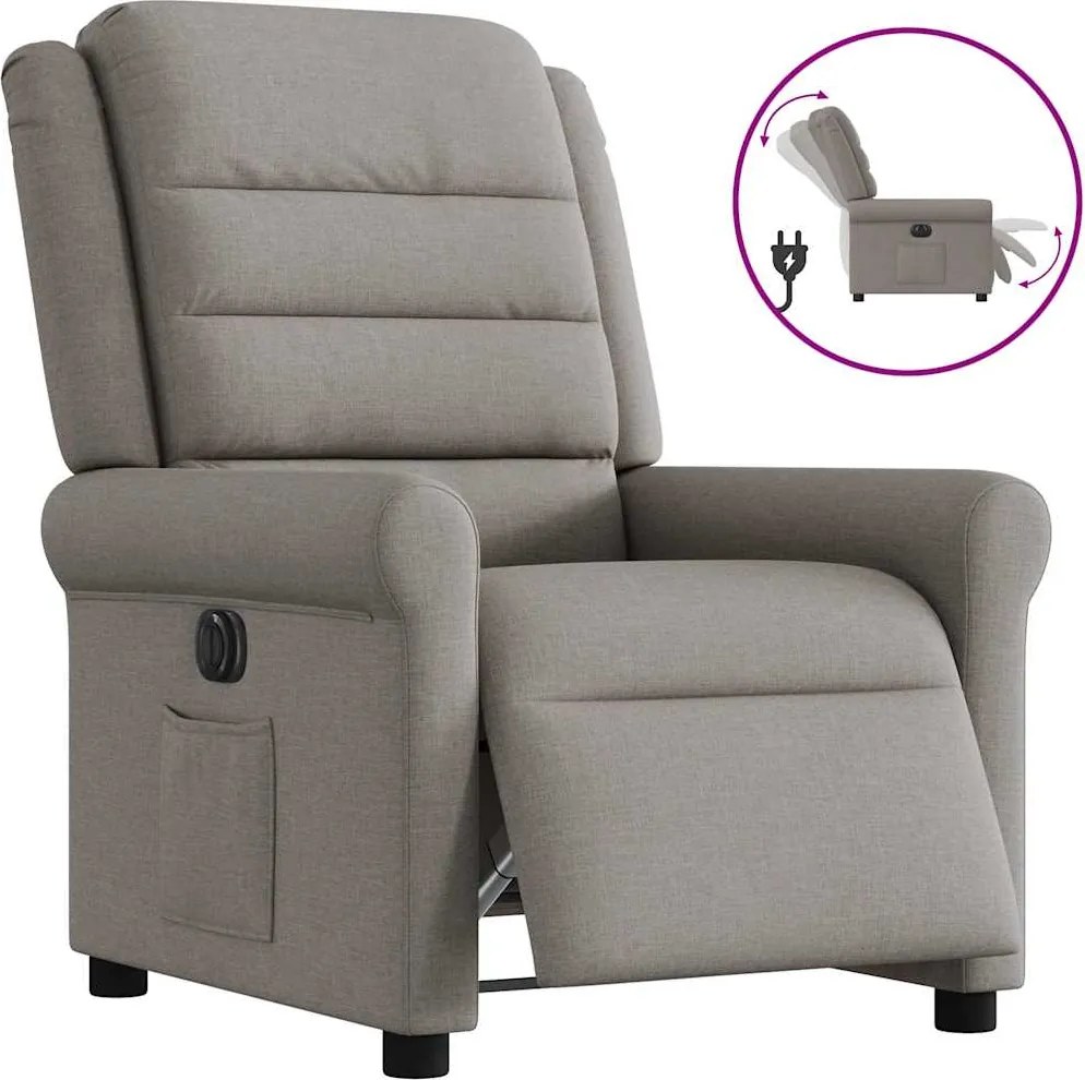 vidaXL Fotoliu rabatabil electric, gri taupe, material textil