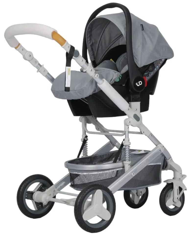 Carucior nou nascuti 3 in 1 NOVOKIDS™ 5300, Cu geanta bebe, Cadru Aluminiu, Amortizoare, Roti din cauciuc plin AVE, Landou, Scoica auto, Spatar