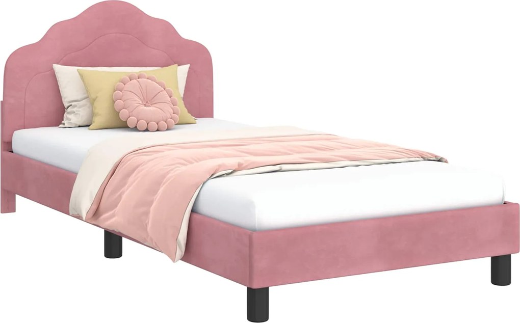 vidaXL Cadru de pat pentru copii cu spătar Roz 90 x 190 cm Catifea