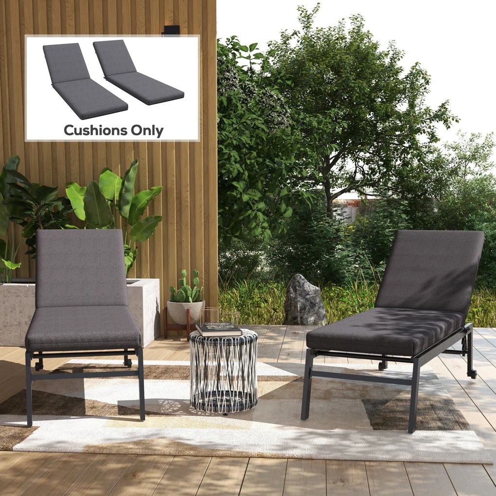 Outsunny Set de 2 Perne pentru Șezut și Spătar, Înlocuire Perne pentru Scaune de Patio, Perne cu Șnururi pentru Interior și Exterior, Gri | Aosom Romania