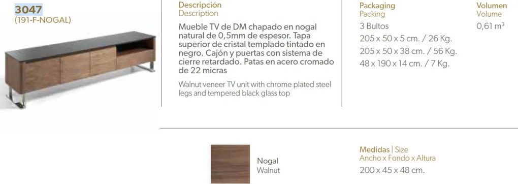 Comoda TV eleganta design LUX Walnut/Black AC-191-F