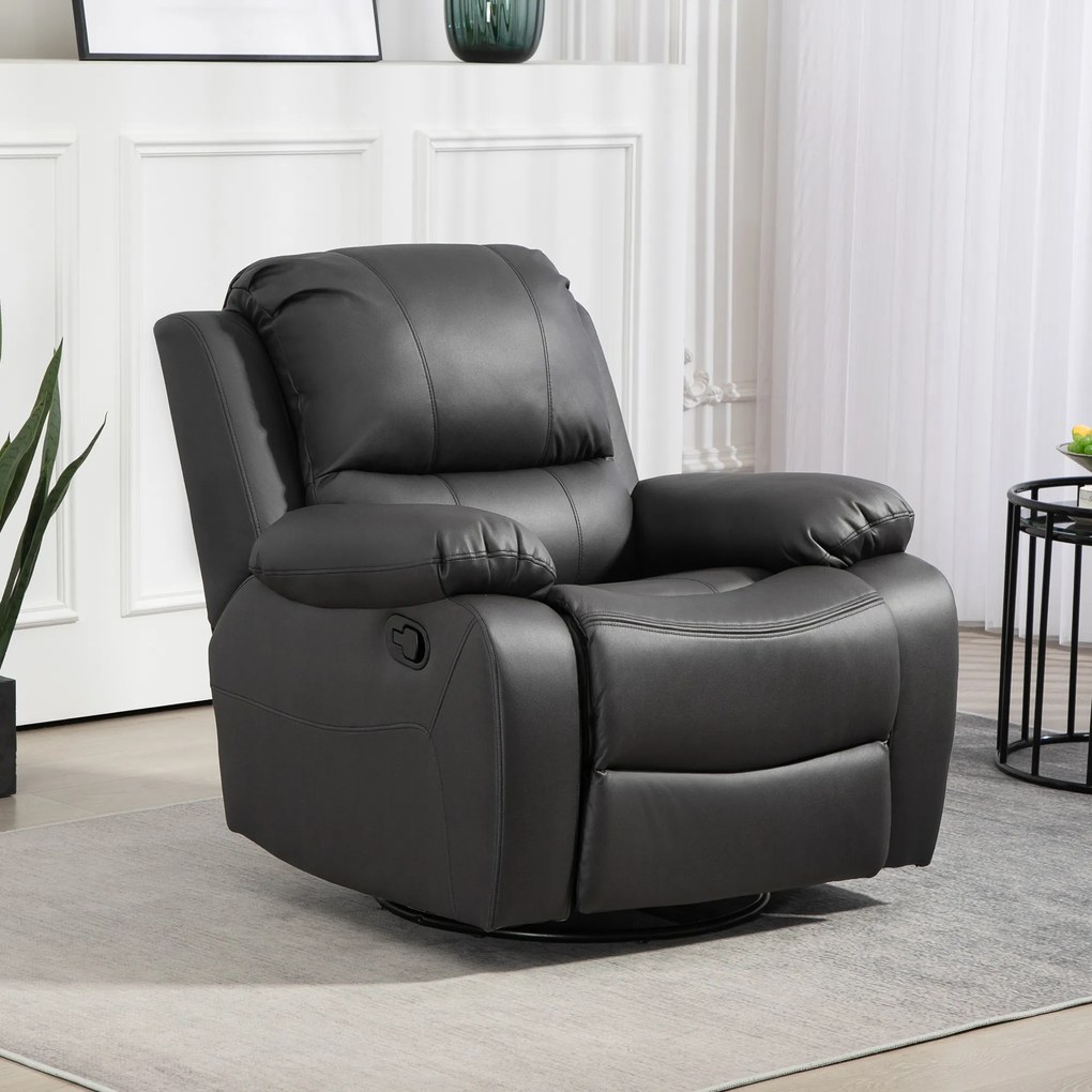 HOMCOM Fotel de relaxare, spătar și suport pentru picioare ajustabile, rotativ, până la 150 kg, cadru din oțel, 93x100x98cm, negru | Aosom Romania