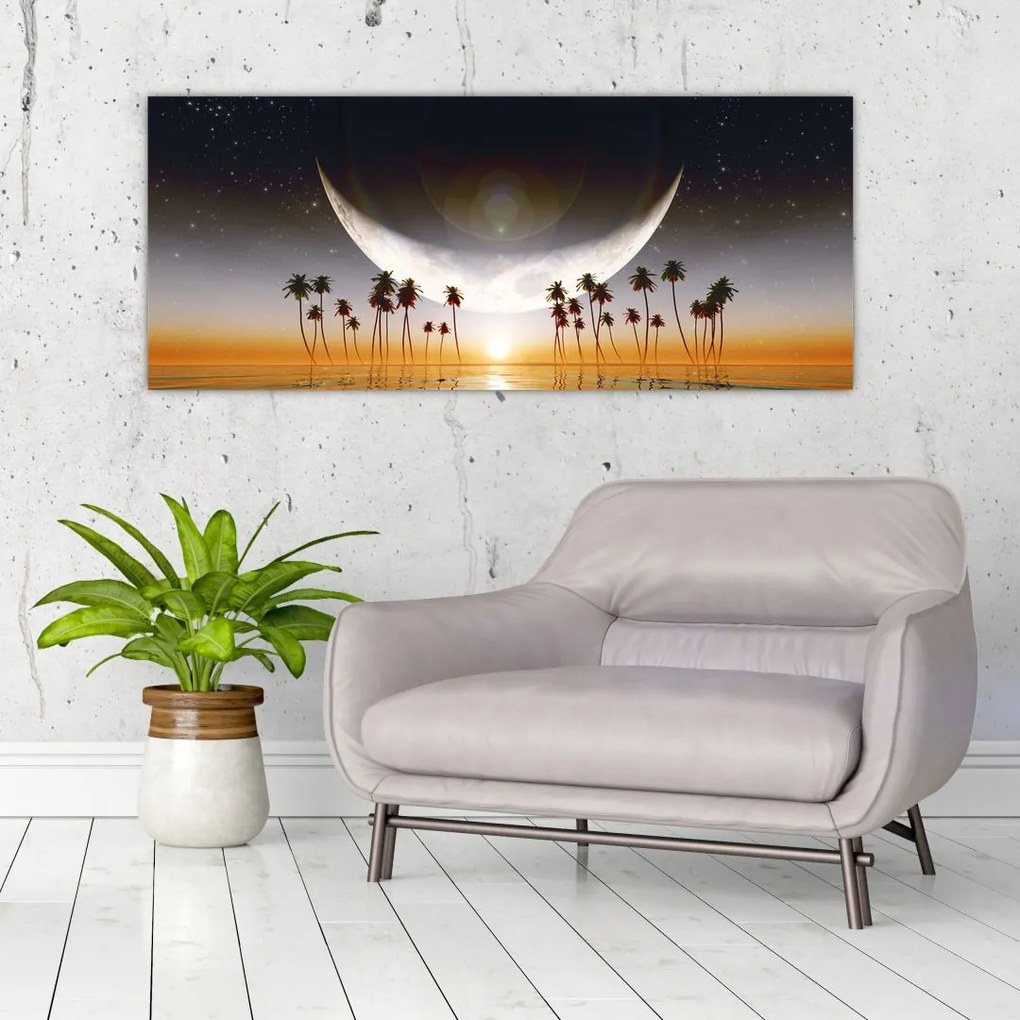 Tablou- Luna deasupra palmierilor (120x50 cm)