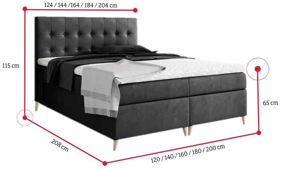Supermobel Pat tapițat boxspring AVANTI + topper, 120x200, jasmine 60