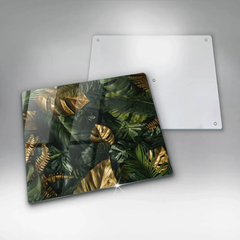 Placă protecție plita Frunze de monstera aurii