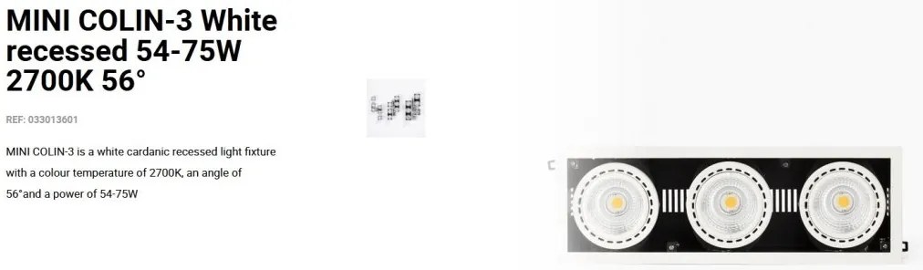 Spot LED incastrabil MINI COLIN-3 White recessed 54-75W 2700K 56°