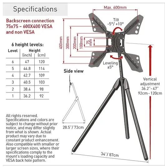 Barkan Portable Tripod Floor Sta 13"-83"