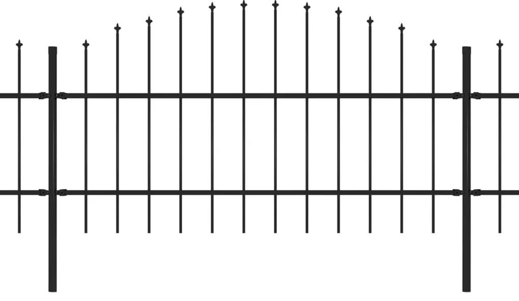 Gard de gradina cu varf sulita, negru, (0,75-1) x 6,8 m, otel 1, 75-100 cm, 6.8 m