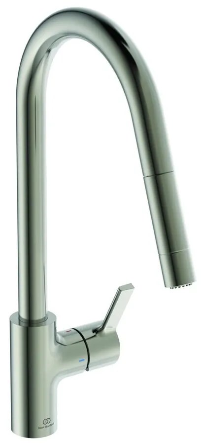 Baterie bucatarie cu dus extractibil Ideal Standard Gusto 233 argintiu Silver Storm 2 tipuri de jet