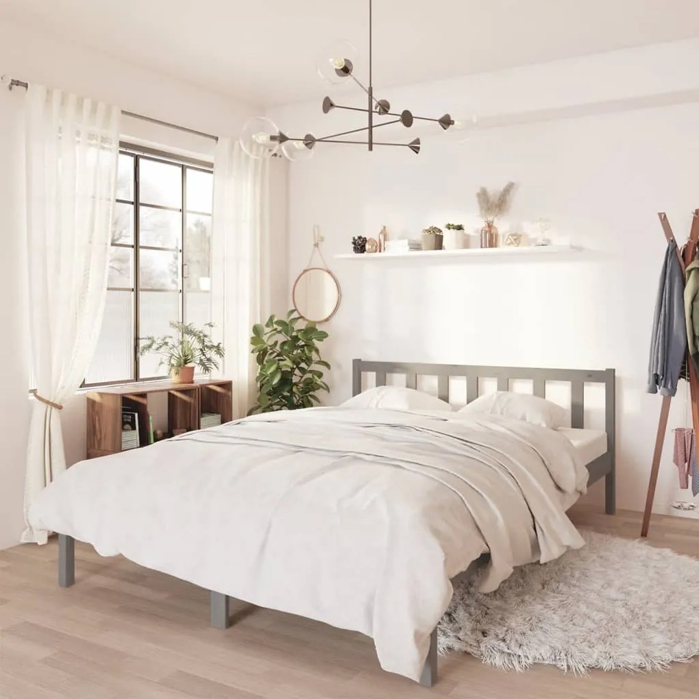 810094 vidaXL Cadru de pat, gri, 160x200 cm, lemn masiv de pin