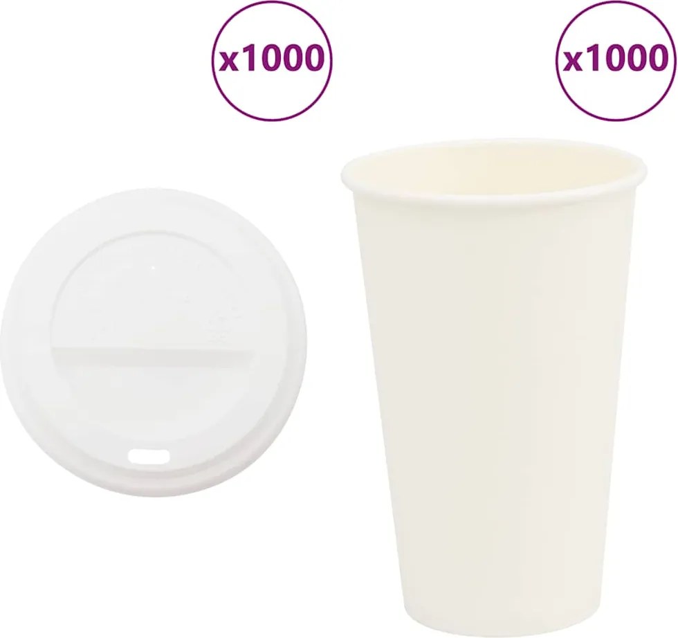 vidaXL Cești de cafea din hârtie cu capace 1000 buc 16 oz 400 ml
