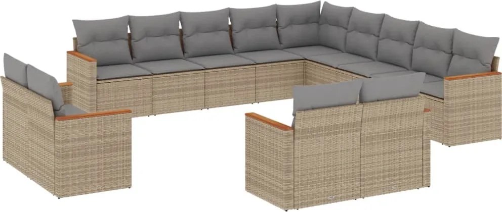 vidaXL Set canapele de grădină, 13 piese, cu perne, bej, poliratan