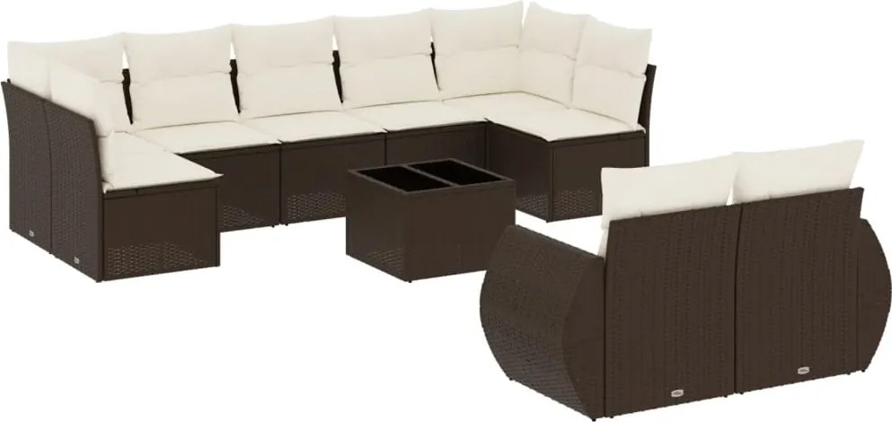 vidaXL Set canapele de grădină cu perne, 10 piese, maro, poliratan