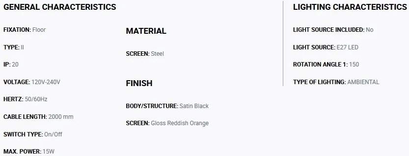 Lampadar de podea metal TATAWIN negru, orange