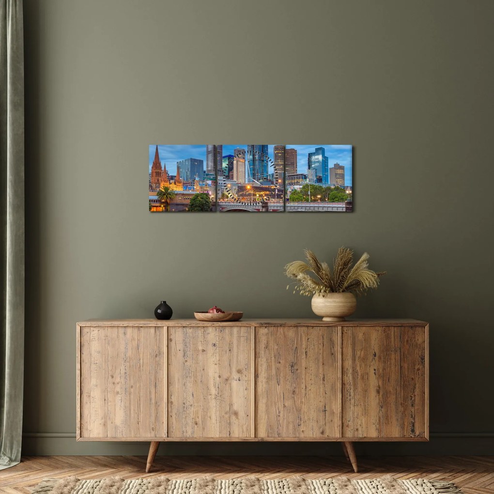 Tablou cu orașul Melbourne (cu ceas) (90x30 cm)