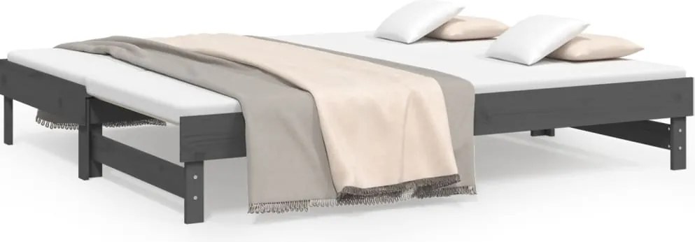 vidaXL Pat de zi extensibil, gri, 2x(100x200) cm, lemn masiv de pin