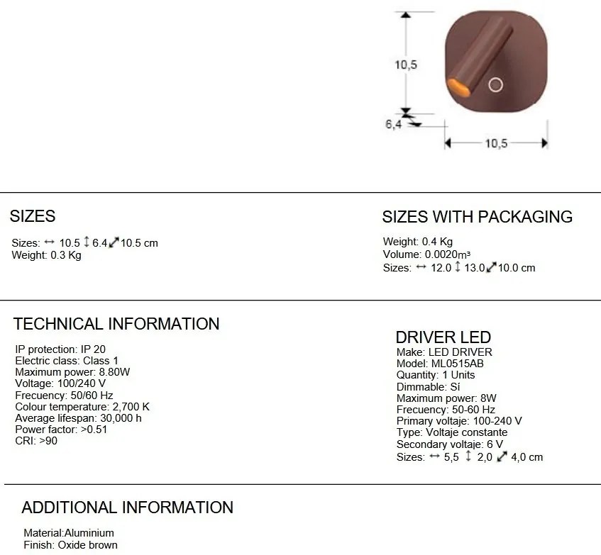 Aplica LED design modern Biblos maro oxid