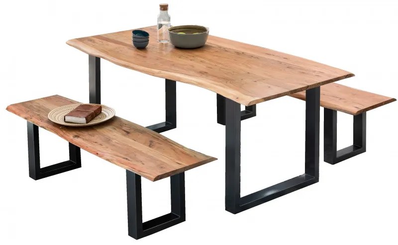 Masa dreptunghiulara cu blat din lemn de salcam Tables &amp; Benches 180 x 100 x 78 cm maro/negru