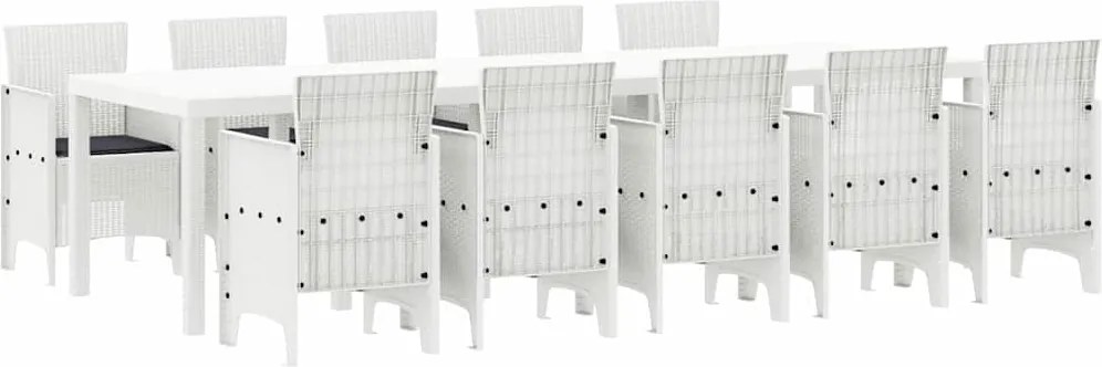 vidaXL Set de masă pentru grădină 11 pcs Alb Polyrattan și aluminiu