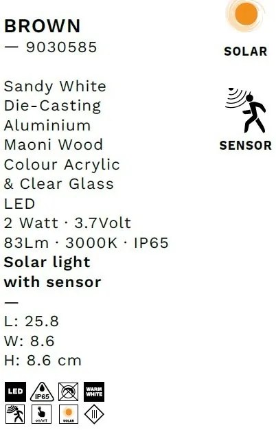 Aplica LED de exterior solara cu senzor de miscare IP65 BROWN