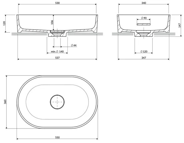 OMNIRES OVOUNTE - Lavoar pe blat OVO 55x36 cm dolomit/teracotă mată