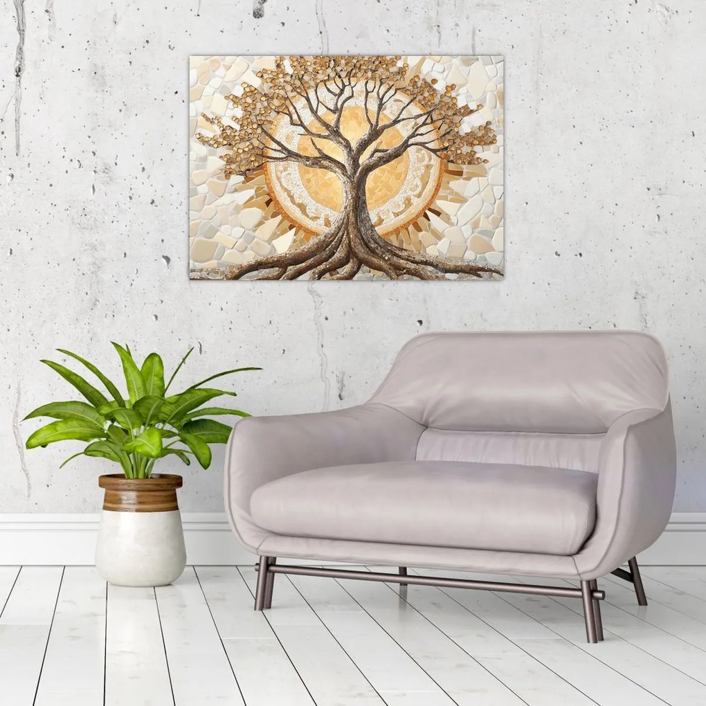 Tablou – Arborele vieții auriu în mozaic (70x50 cm)