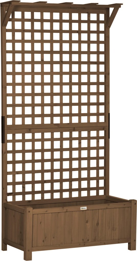 Outsunny Jardinieră Ridicată de Exterior cu Spalier și Bară Superioară, Ghiveci din Lemn de Brad cu Orificii de Drenaj pentru Flori și Legume, Ideală pentru Grădină și Balcon, Maro Închis | Aosom Romania