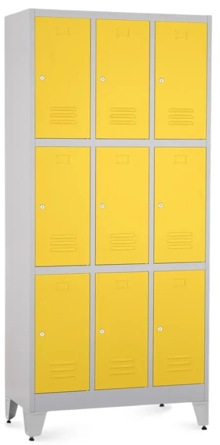 Dulap metalic - 9 cutii, 90 x 45 x 196,5 cm, picioare reglabile, încuietoare cilindrică, galben - ral 1023