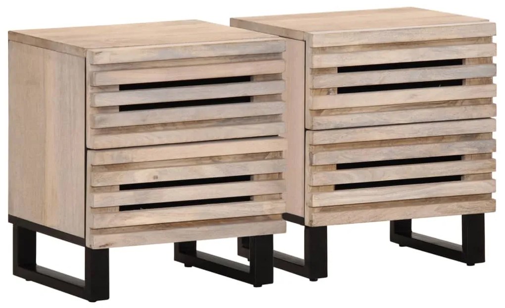 vidaXL Noptiere, 2 buc., 40x34x46 cm, lemn masiv mango albit