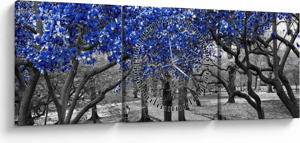 Tablou - Copaci albaștri Central Park, New York (cu ceas) (90x30 cm)