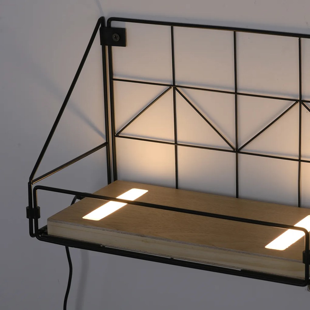 Aplică neagră cu lemn 31 cm inclusiv LED cu întrerupător - Teline