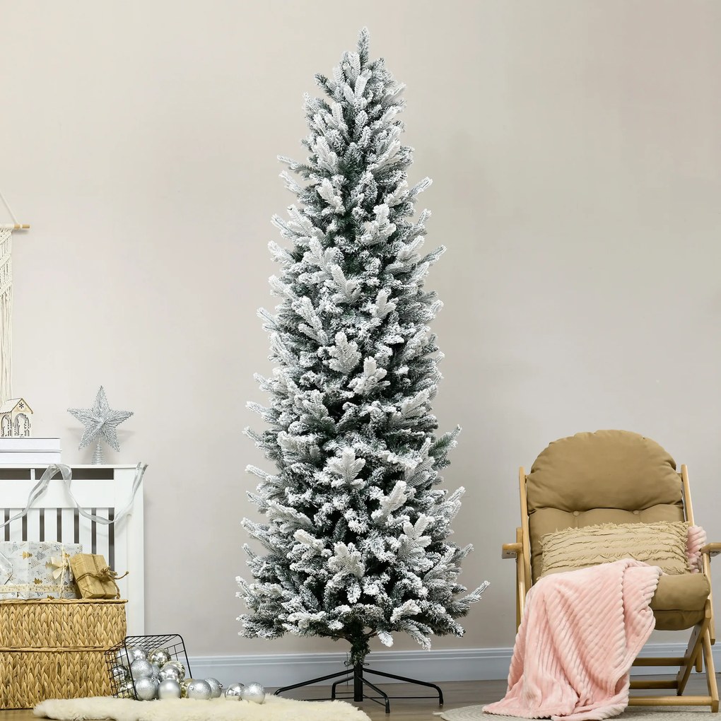 HOMCOM Pom de Craciun Artificial Inalt de 225cm,Decor de Sarbatori cu 988 Ramuri Inzapezite, Deschidere Automata, Baza de Otel, Verde