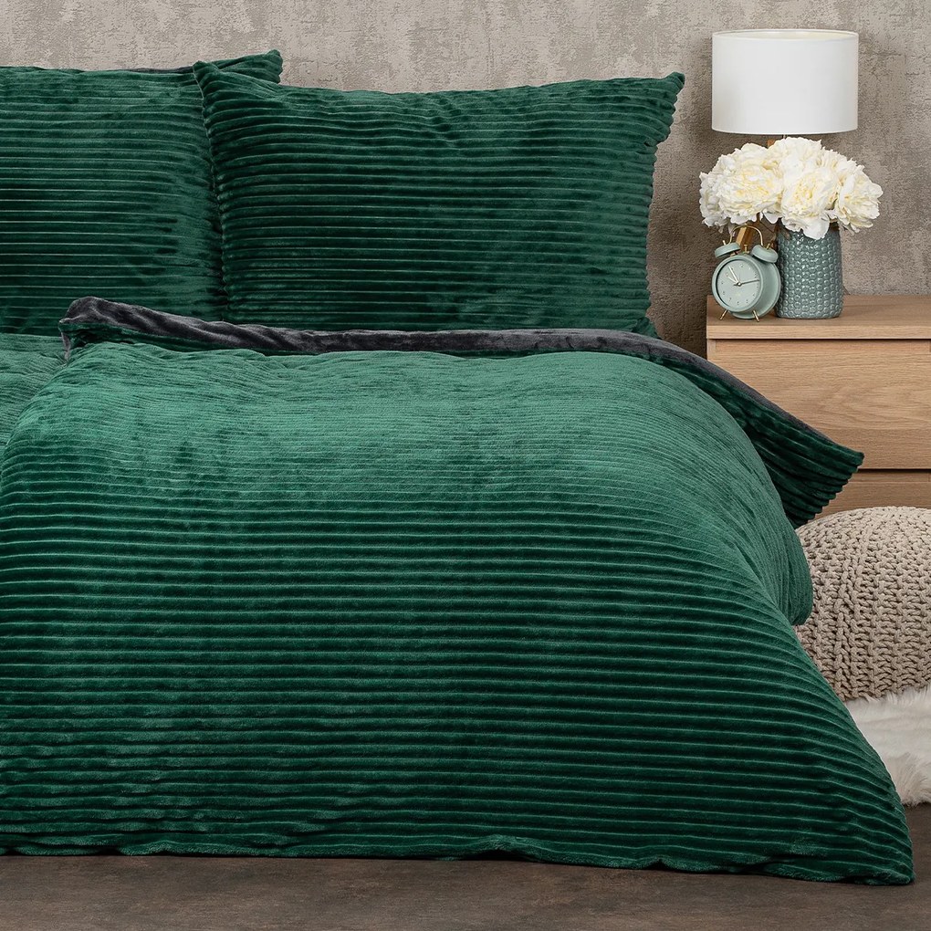 Lenjerie de pat din microflanel 4Home Stripe verde, 140 x 200 cm, 70 x 90 cm, verde