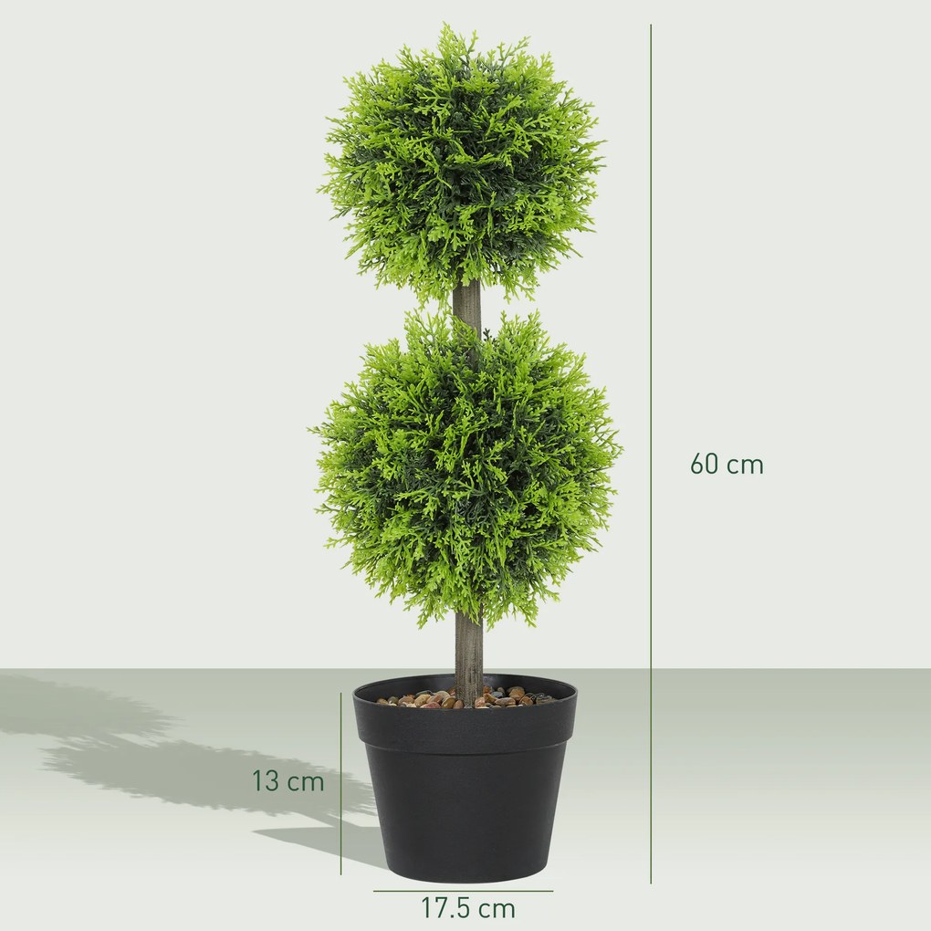 HOMCOM Set de 2 plante artificiale decorative, bile de buxus 60 cm cu ghiveci, plastic, verde | Aosom Romania